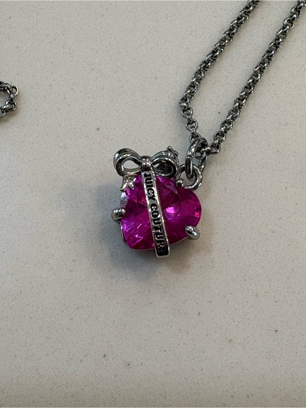 Juicy Couture Pink Heart Crystal Pendant Necklace